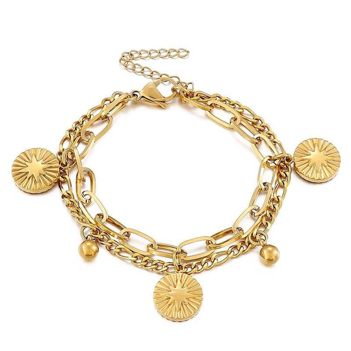 KALEN Multi-element 2 Layer Sun Sunshine Girl Bracelets Stainless Steel Silver Gold Colors Jewelry Thick Chain Bracelets Bangles.