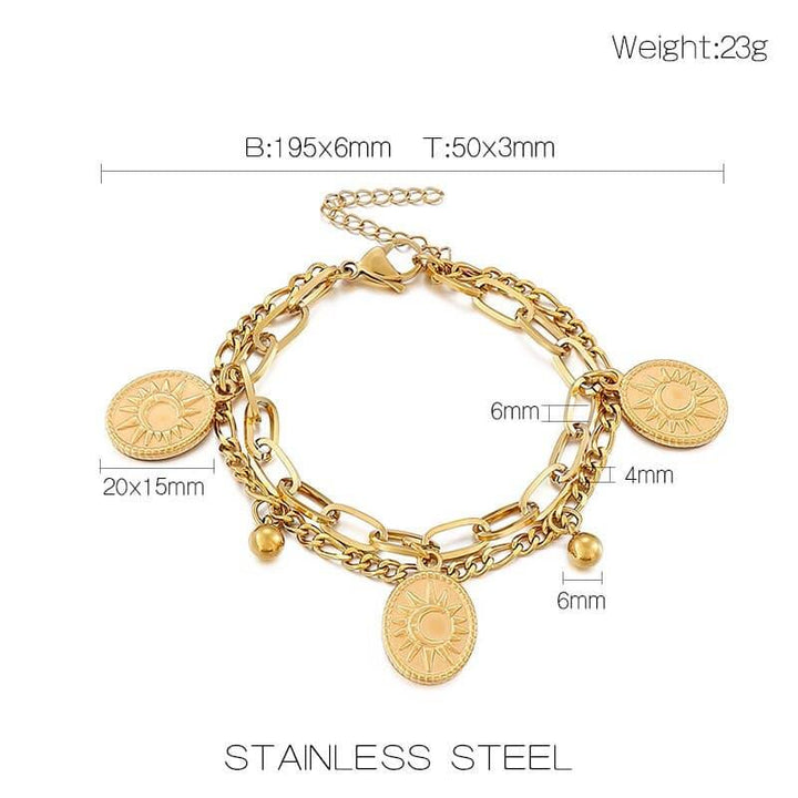 KALEN Multi-element 2 Layer Sun Sunshine Girl Bracelets Stainless Steel Silver Gold Colors Jewelry Thick Chain Bracelets Bangles.