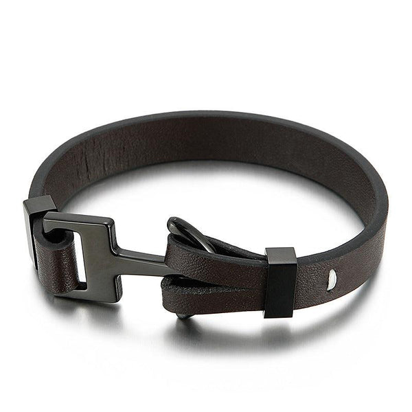 Kalen Multi Layer Leather Stainless Steel Anchor Bracelet For Men - kalen