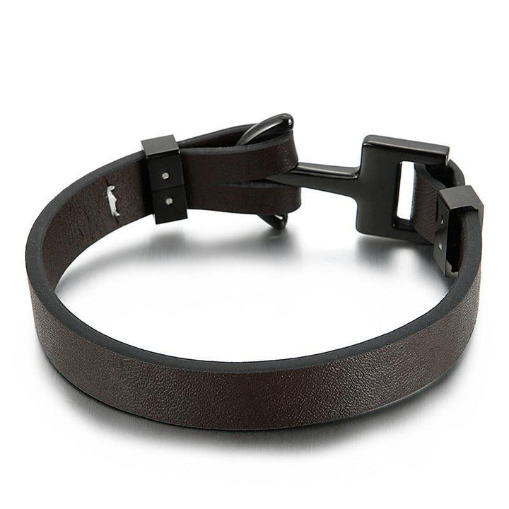 Kalen Multi Layer Leather Stainless Steel Anchor Bracelet For Men - kalen