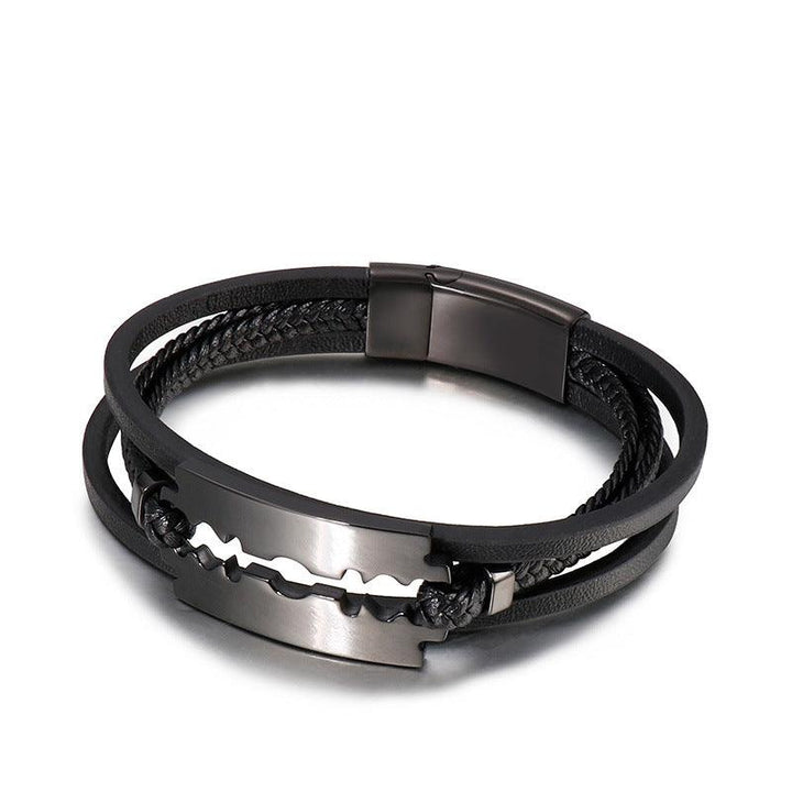 Kalen Multi Layer Leather Stainless Steel Blade Bracelet For Men - kalen