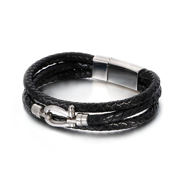 Kalen Multi Layer Leather Stainless Steel Bracelet For Men - kalen