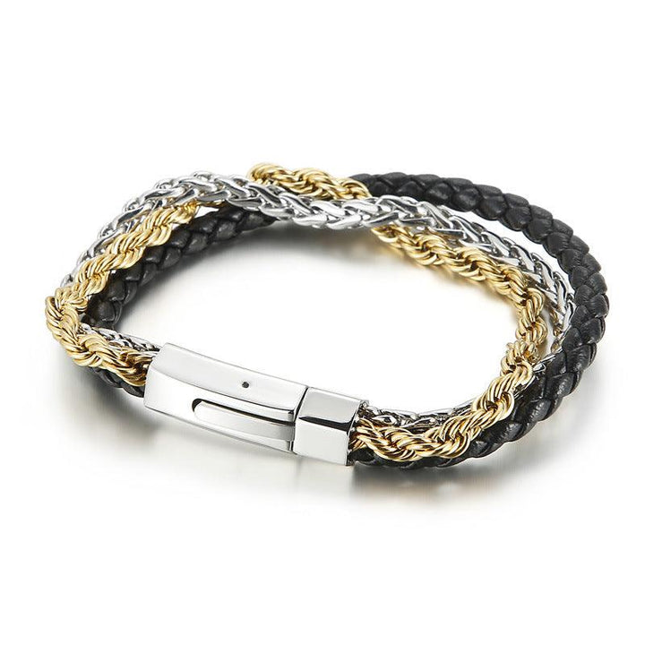 Kalen Multi Layer Leather Stainless Steel Bracelet For Men - kalen