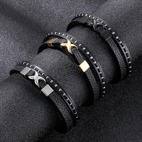 Kalen Multi Layer Leather Stainless Steel Bracelet For Men - kalen