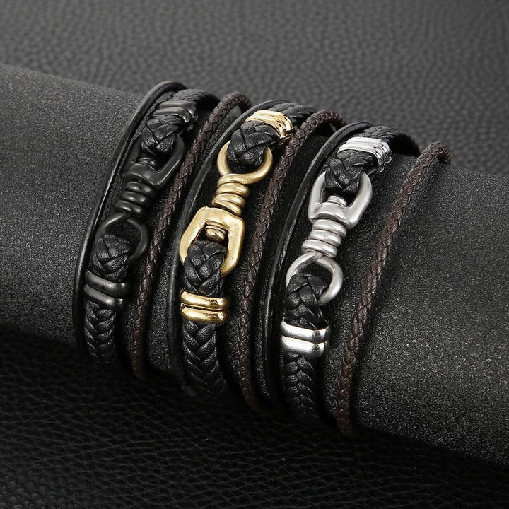 Kalen Multi Layer Leather Stainless Steel Bracelet For Men - kalen