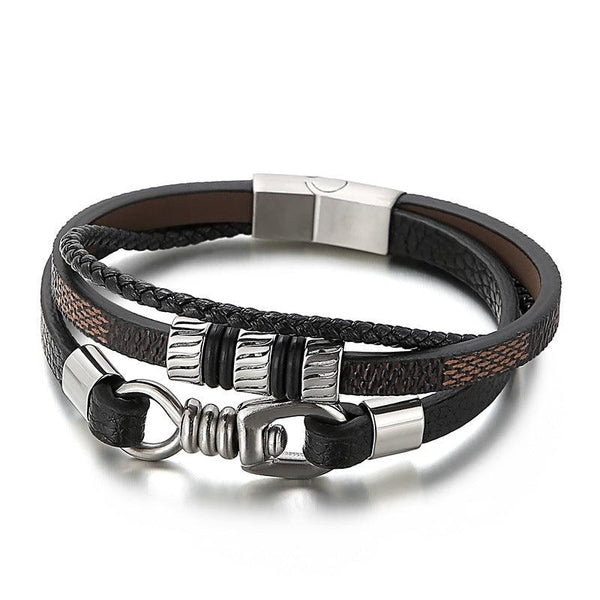 Kalen Multi Layer Leather Stainless Steel Bracelet For Men - kalen