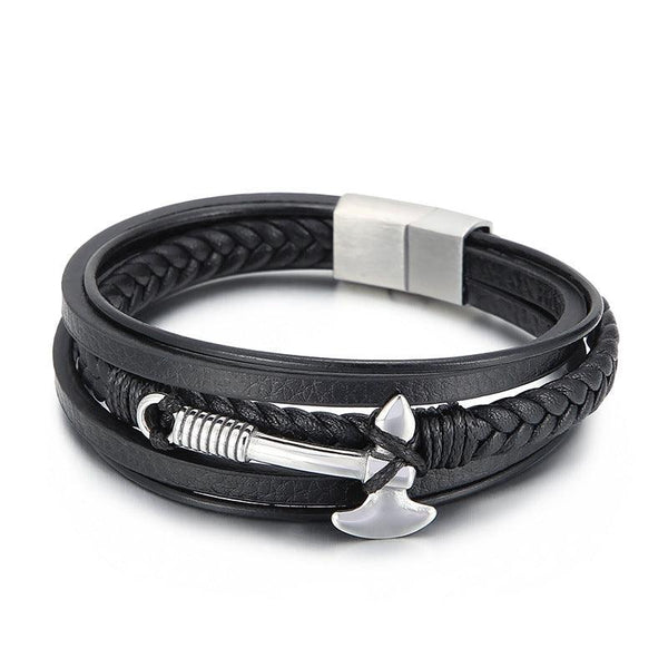 Kalen Multi Layer Leather Stainless Steel Bracelet For Men - kalen