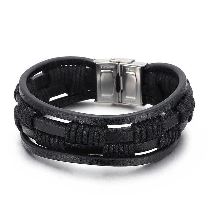 Kalen Multi Layer Leather Stainless Steel Bracelet For Men - kalen