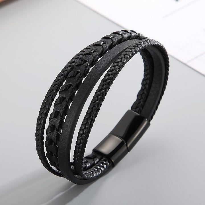 Kalen Multi Layer Leather Stainless Steel Bracelet For Men - kalen