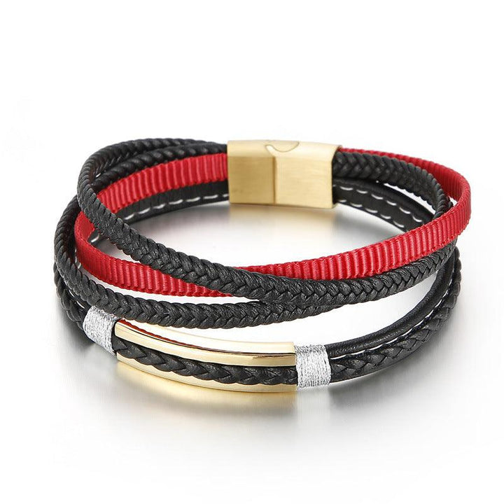 Kalen Multi Layer Leather Stainless Steel Bracelet For Men - kalen