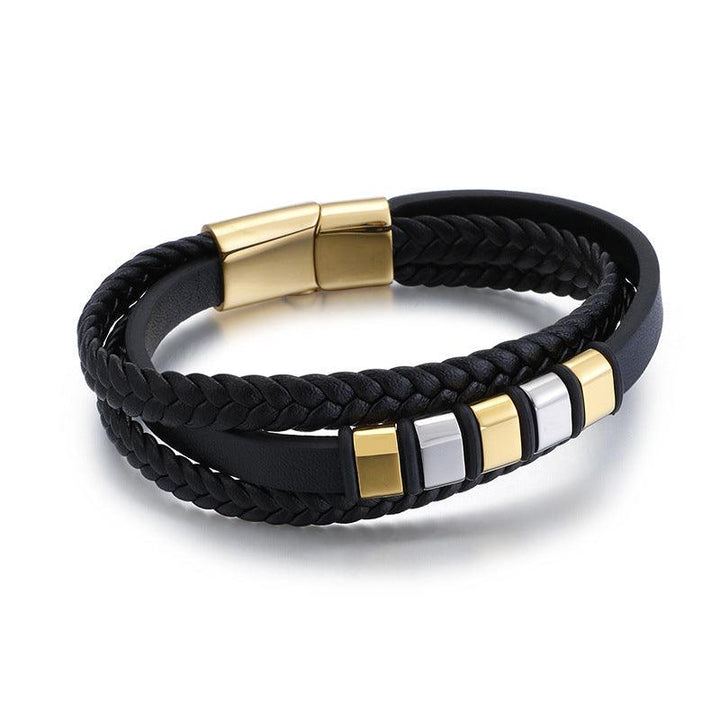 Kalen Multi Layer Leather Stainless Steel Bracelet For Men - kalen