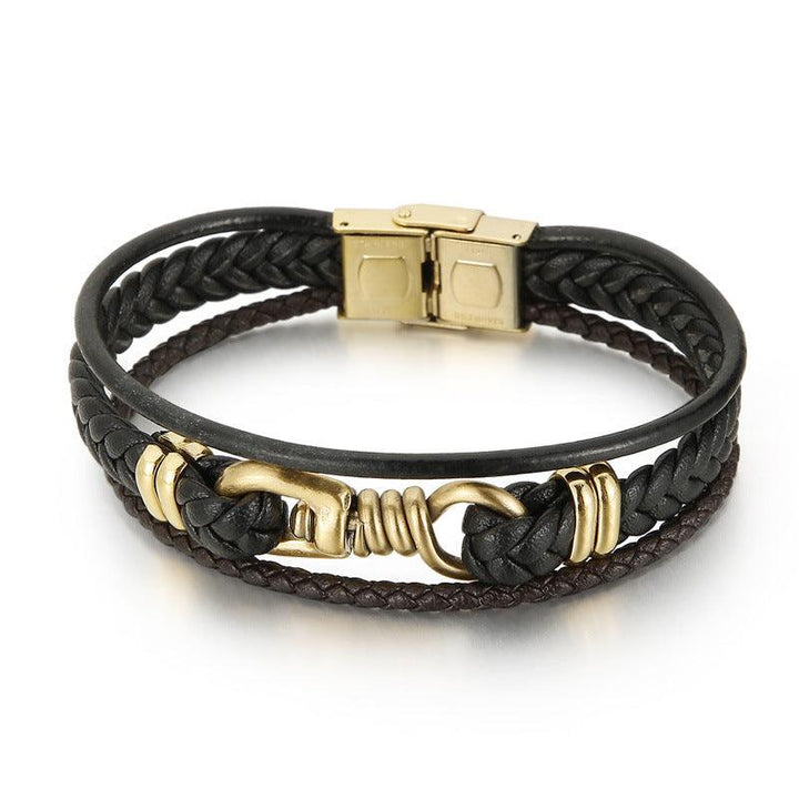 Kalen Multi Layer Leather Stainless Steel Bracelet For Men - kalen