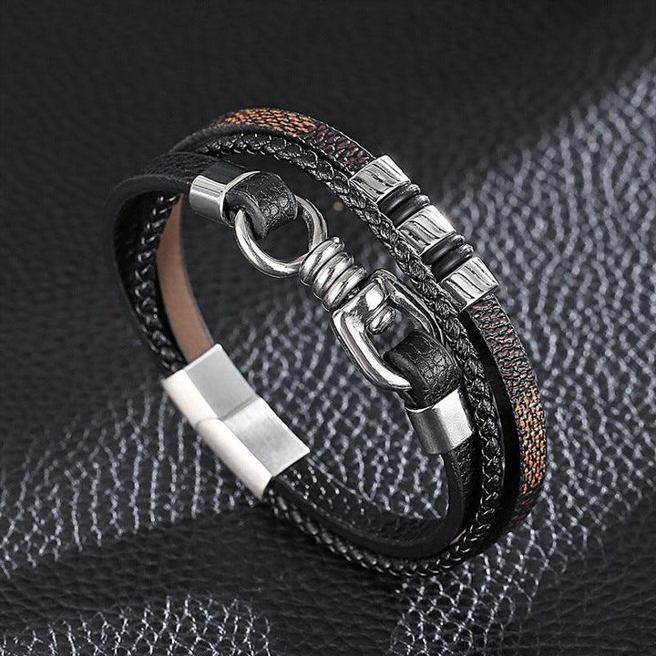 Kalen Multi Layer Leather Stainless Steel Bracelet For Men - kalen