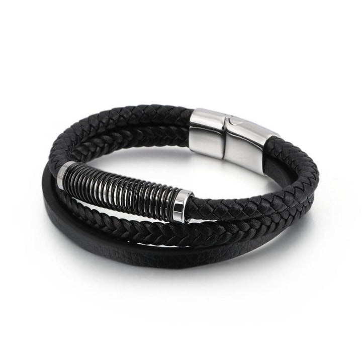 Kalen Multi Layer Leather Stainless Steel Bracelet For Men - kalen