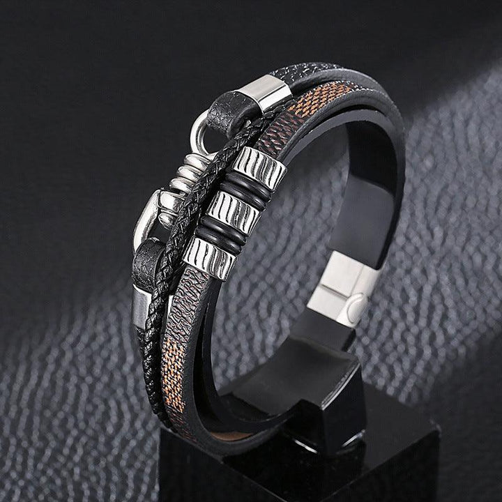 Kalen Multi Layer Leather Stainless Steel Bracelet For Men - kalen