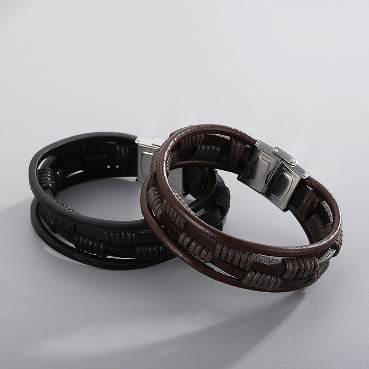 Kalen Multi Layer Leather Stainless Steel Bracelet For Men - kalen