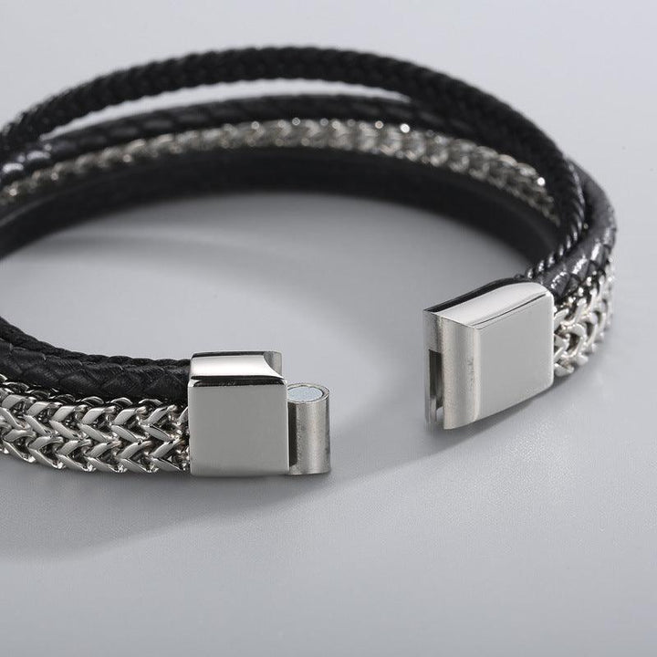 Kalen Multi Layer Leather Stainless Steel Bracelet For Men - kalen