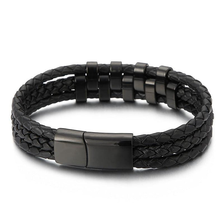 Kalen Multi Layer Leather Stainless Steel Bracelet For Men - kalen