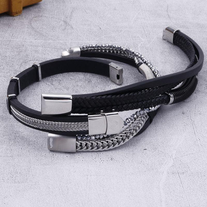 Kalen Multi Layer Leather Stainless Steel Bracelet For Men - kalen