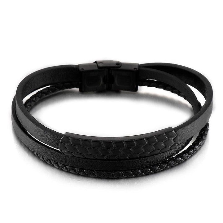 Kalen Multi Layer Leather Stainless Steel Bracelet For Men - kalen