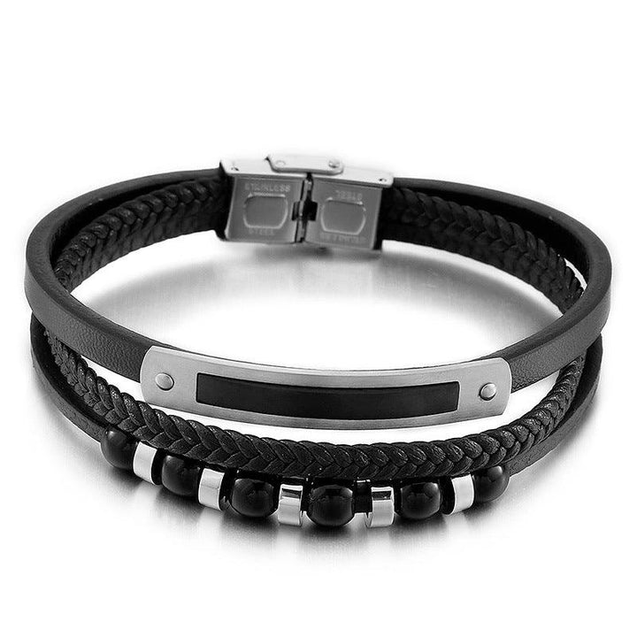 Kalen Multi Layer Leather Stainless Steel Bracelet For Men - kalen