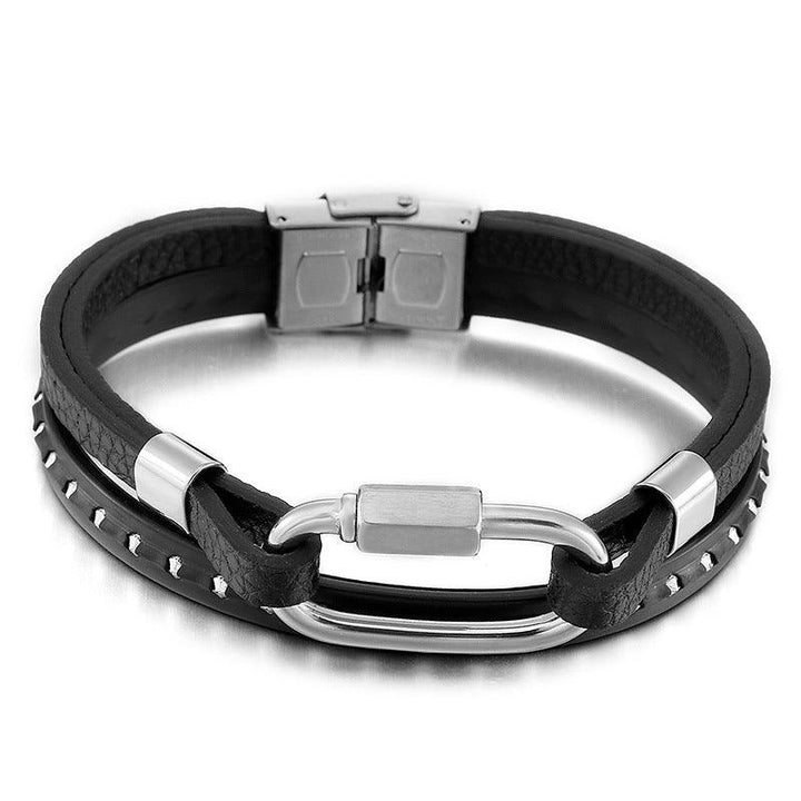 Kalen Multi Layer Leather Stainless Steel Bracelet For Men - kalen