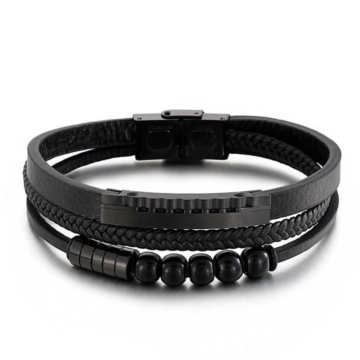 Kalen Multi Layer Leather Stainless Steel Bracelet For Men - kalen