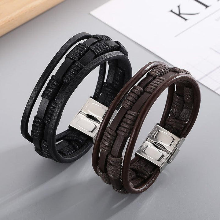 Kalen Multi Layer Leather Stainless Steel Bracelet For Men - kalen