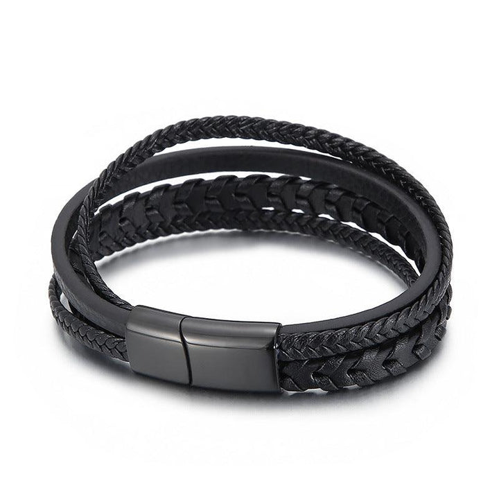 Kalen Multi Layer Leather Stainless Steel Bracelet For Men - kalen