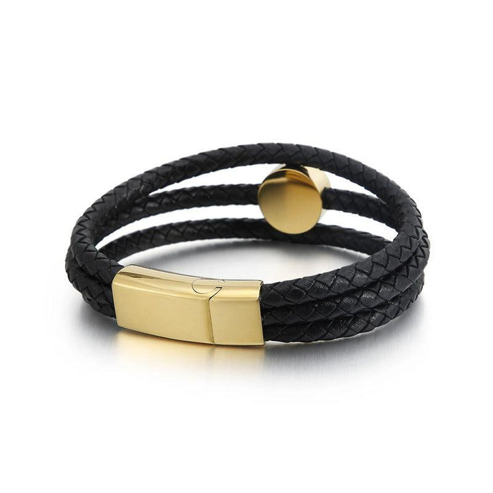 Kalen Multi Layer Leather Stainless Steel Bracelet For Men - kalen