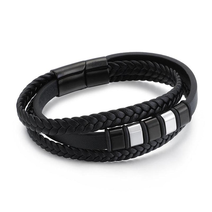 Kalen Multi Layer Leather Stainless Steel Bracelet For Men - kalen