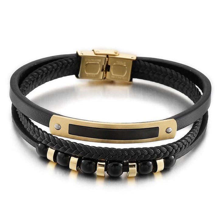 Kalen Multi Layer Leather Stainless Steel Bracelet For Men - kalen