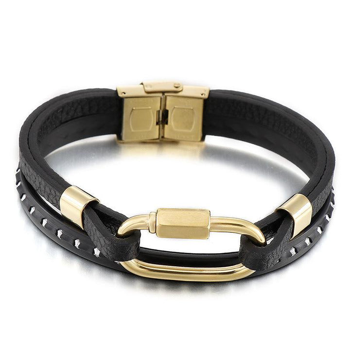 Kalen Multi Layer Leather Stainless Steel Bracelet For Men - kalen