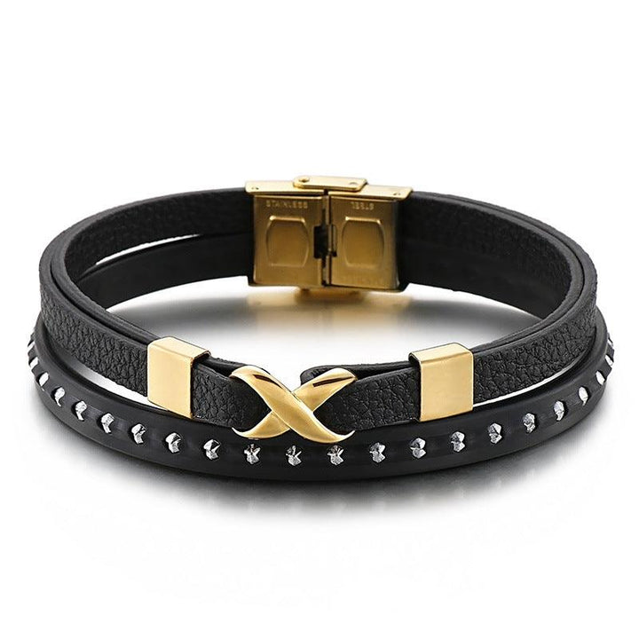 Kalen Multi Layer Leather Stainless Steel Bracelet For Men - kalen