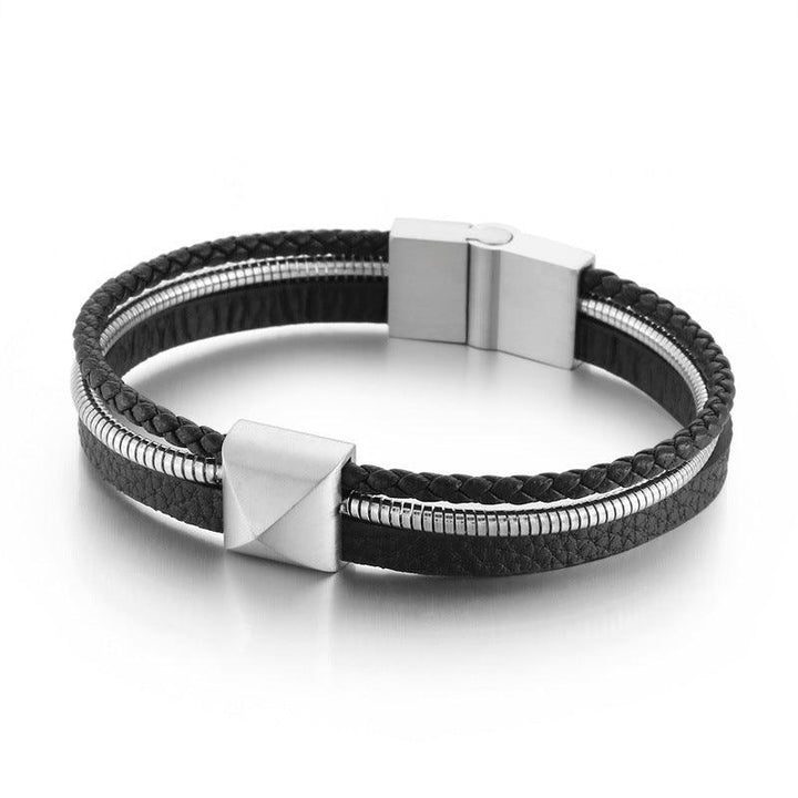 Kalen Multi Layer Leather Stainless Steel Bracelet For Men - kalen