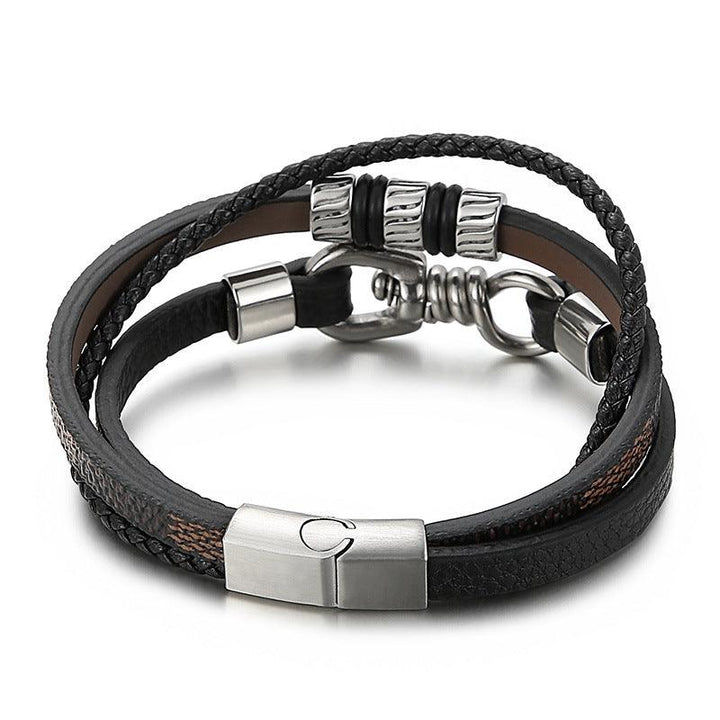 Kalen Multi Layer Leather Stainless Steel Bracelet For Men - kalen