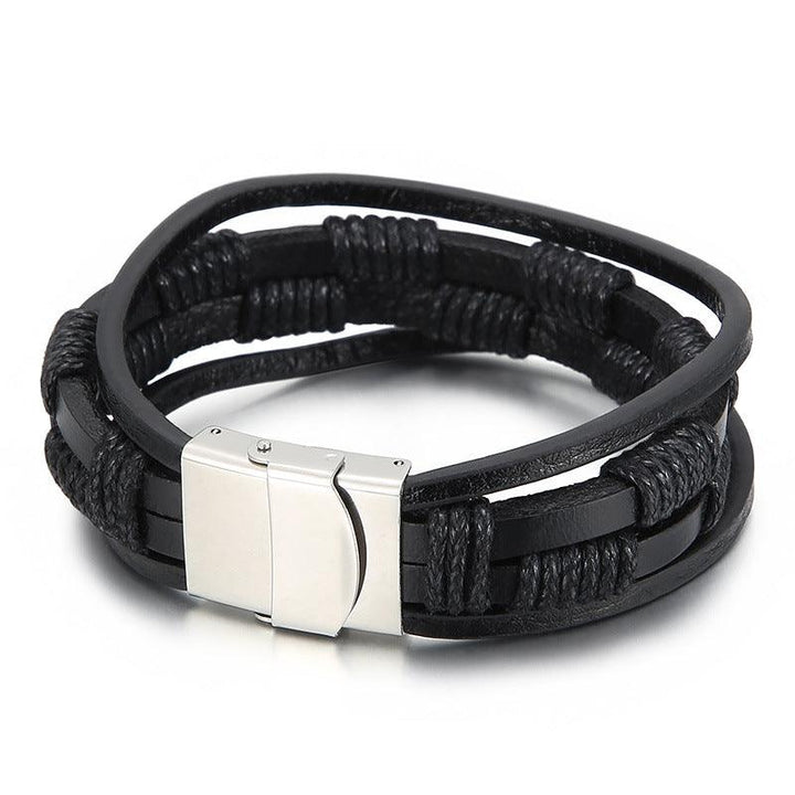 Kalen Multi Layer Leather Stainless Steel Bracelet For Men - kalen