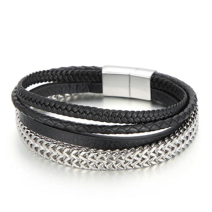 Kalen Multi Layer Leather Stainless Steel Bracelet For Men - kalen