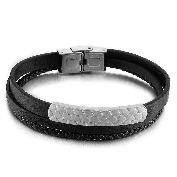 Kalen Multi Layer Leather Stainless Steel Bracelet For Men - kalen