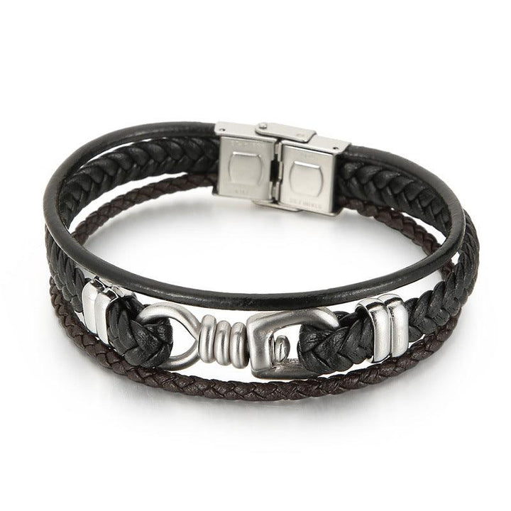 Kalen Multi Layer Leather Stainless Steel Bracelet For Men - kalen