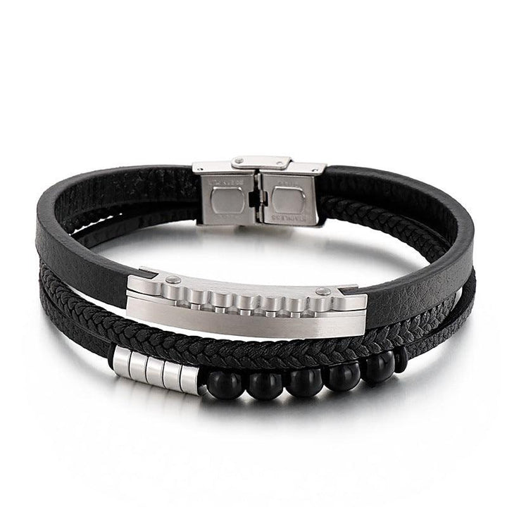 Kalen Multi Layer Leather Stainless Steel Bracelet For Men - kalen