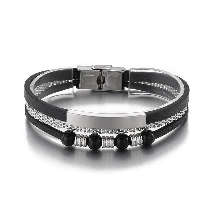 Kalen Multi Layer Leather Stainless Steel Bracelet For Men - kalen