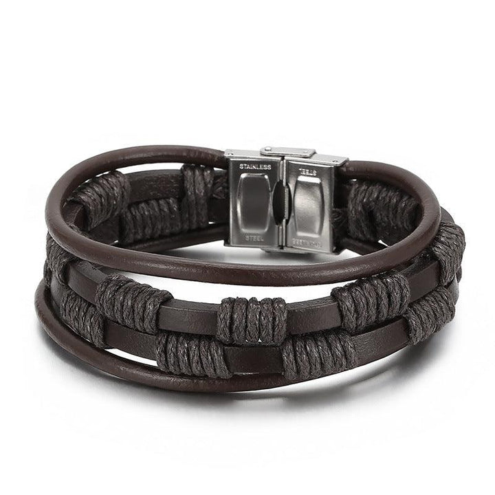 Kalen Multi Layer Leather Stainless Steel Bracelet For Men - kalen