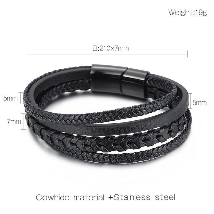 Kalen Multi Layer Leather Stainless Steel Bracelet For Men - kalen