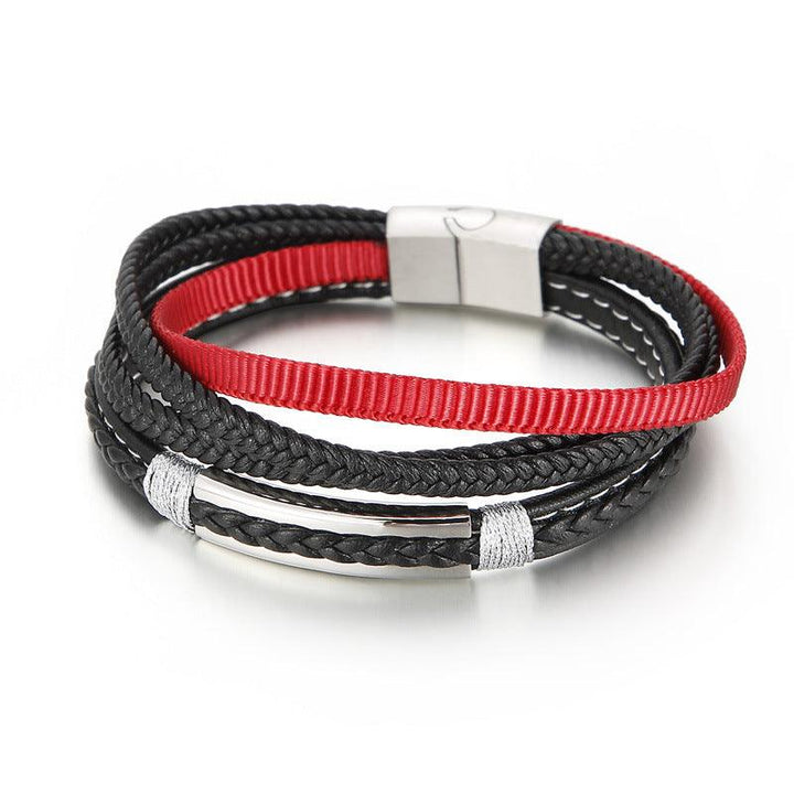 Kalen Multi Layer Leather Stainless Steel Bracelet For Men - kalen