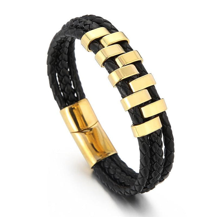 Kalen Multi Layer Leather Stainless Steel Bracelet For Men - kalen