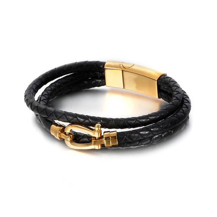 Kalen Multi Layer Leather Stainless Steel Bracelet For Men - kalen