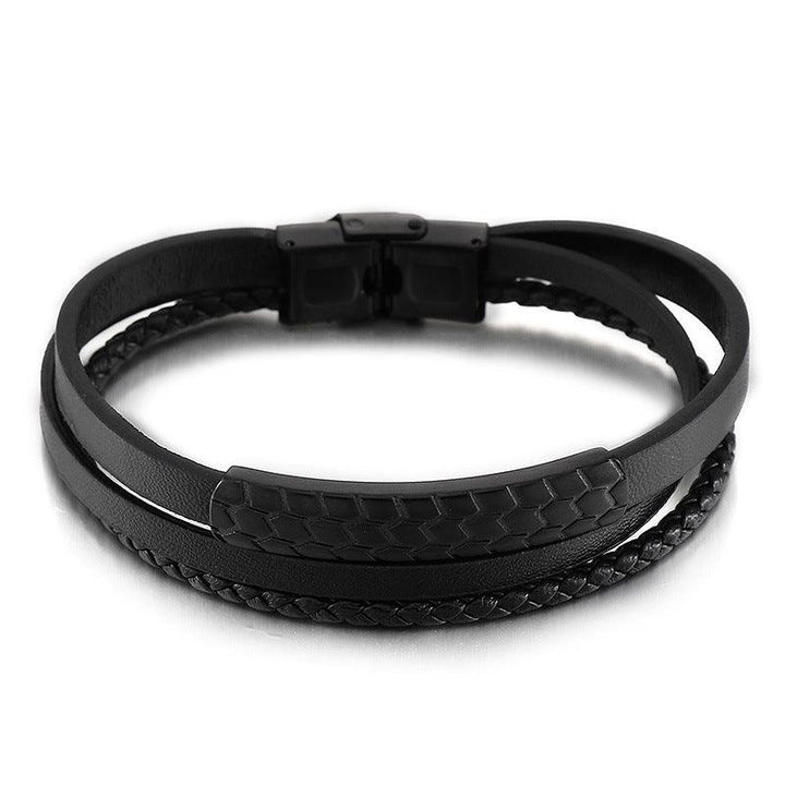 Kalen Multi Layer Leather Stainless Steel Bracelet For Men - kalen