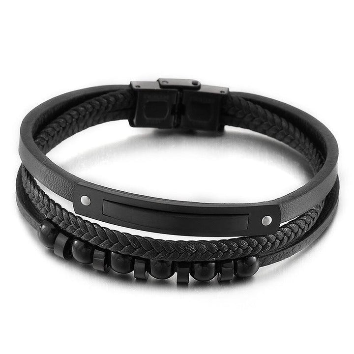 Kalen Multi Layer Leather Stainless Steel Bracelet For Men - kalen