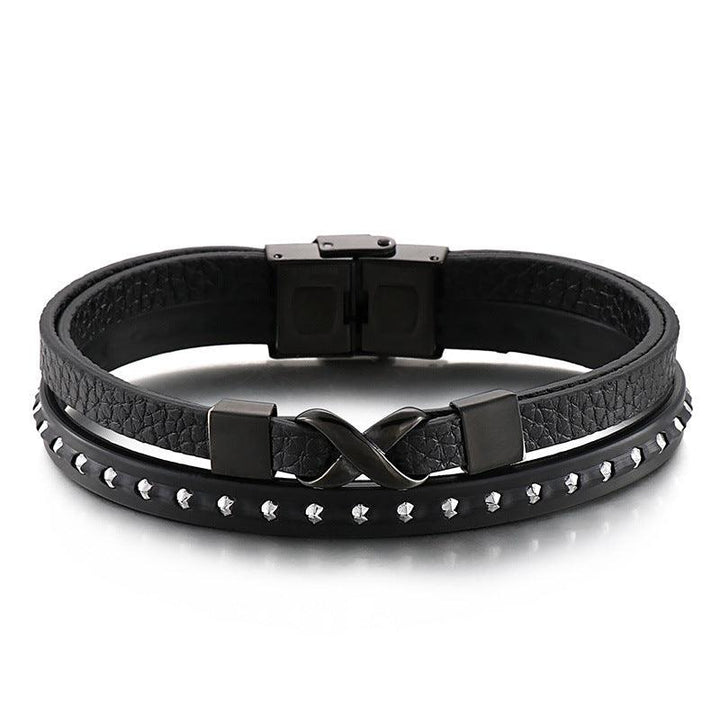 Kalen Multi Layer Leather Stainless Steel Bracelet For Men - kalen